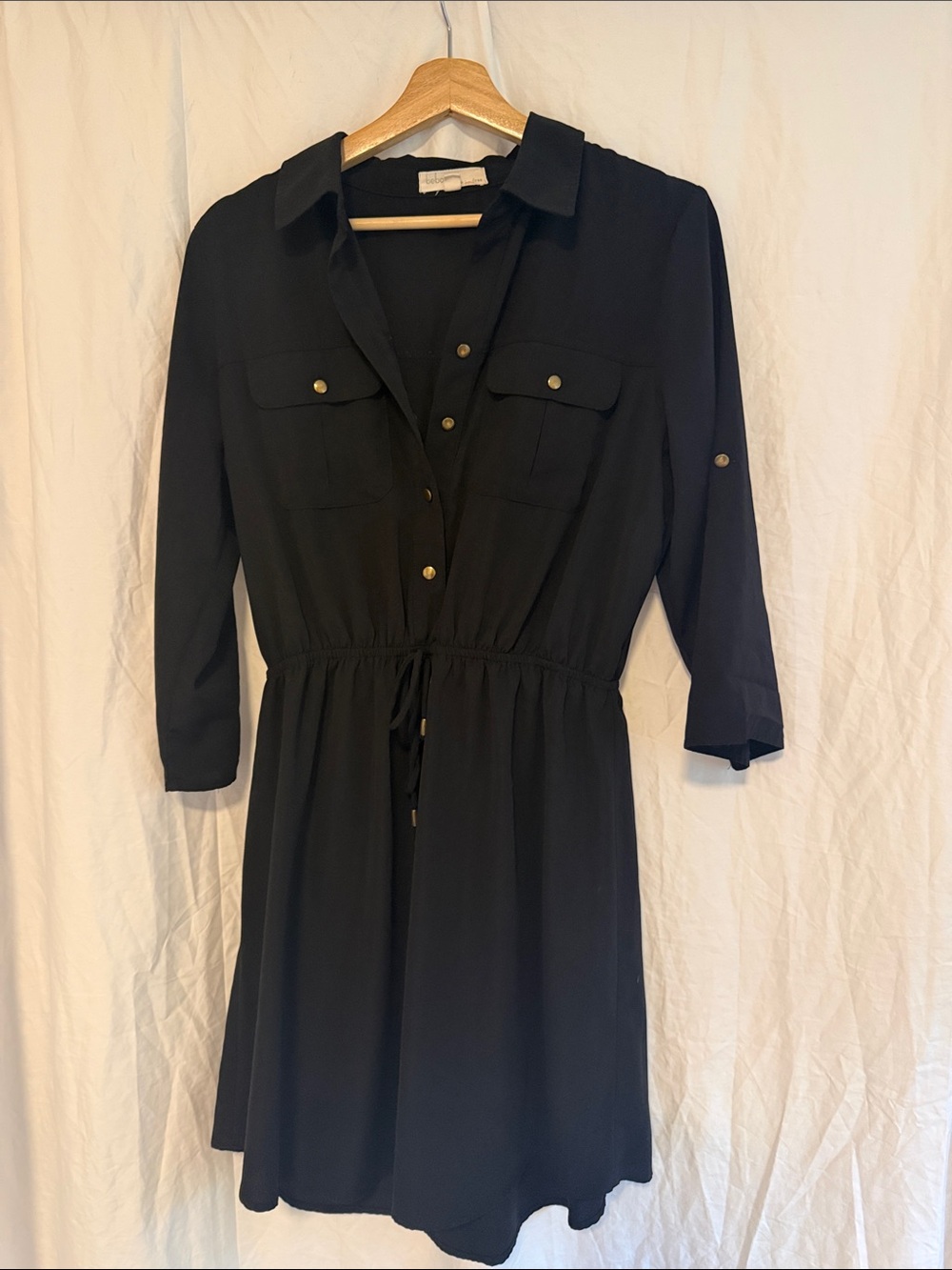 Classic Black Shirt Dress with Drawstring Waist